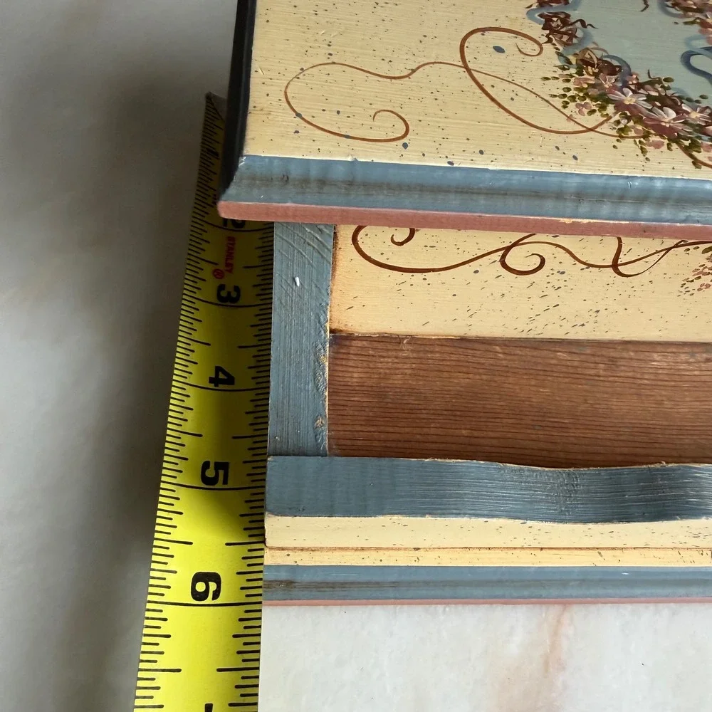 Vintage‎ C Hawkins 1989 Hand Painted Wooden Desk Organizer Stationery Box Floral